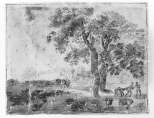 Landskap med trad och villa by Claude Lorrain (Claude Gellee)