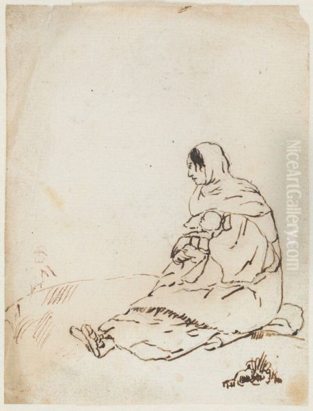Study of a Seated Peasant Woman with a Child - view 1
