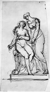 Juno bonfaller Venus om att fa lana hennes karleksgordel by Johan Tobias Sergel
