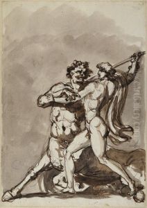Akilles och kentauren Chiron by Johan Tobias Sergel
