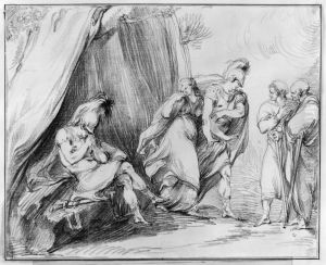 Patroklos utlamnar Briseis till Agamemnons harolder by Johan Tobias Sergel