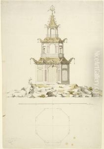 Voljar vid Kina slott, Drottningholm. Fasad och plan