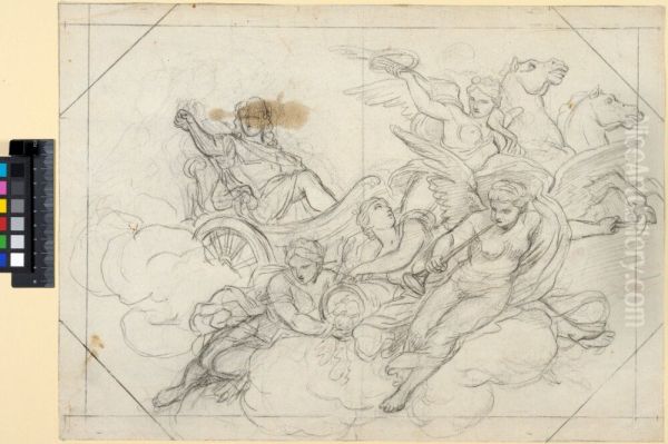 Louis XIV Governing the State. Study for the ceiling decoration of the Petite Chambre du Roi in the Louvre, Paris - view 1
