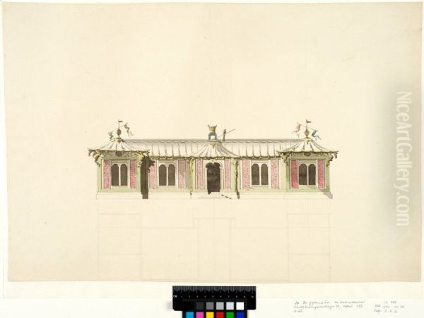Earliest Proposal for the Chinese Pavilion at Drottningholm. Front elevation and plan - view 1