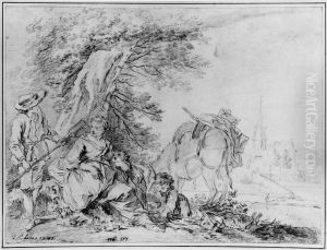 Lantlig familj rastande vid sjo by Jacques-Philippe Le Bas