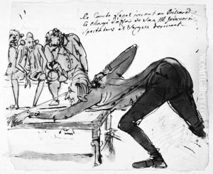 Le comte Lepel jouant au Billard le charge d'affair de Sa M.Internari spectateur et Sergell dormant by Johan Tobias Sergel