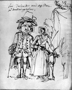 Fru Dulondell med sin man pa Drottningholm by Johan Tobias Sergel