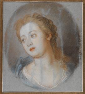 Huvud och brostbild av ung kvinna med langt blont har by Charles de La Fosse