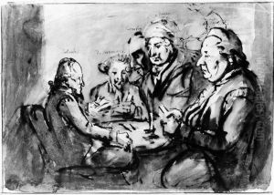 Bolander, D. Wertmuller, Elias Martin, Sergel och P. Krafft spelar kort by Johan Tobias Sergel