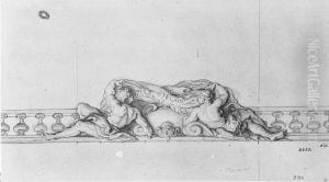 Balustrad med tva liggande figurer Balustrad med tva liggande figurer