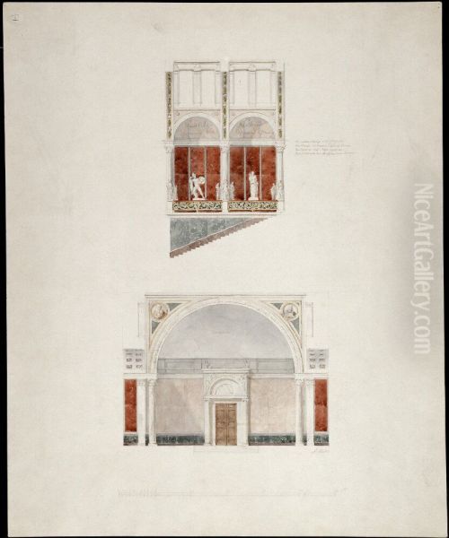 Nationalmuseum. Sektion av trapphallen, ovre vaningen - view 1