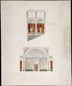 Nationalmuseum. Sektion av trapphallen, ovre vaningen by Friedrich August Stuler