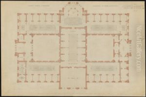 Nationalmuseum. Plan av ovre vaningen for tavlor och skulpturer by Friedrich August Stuler