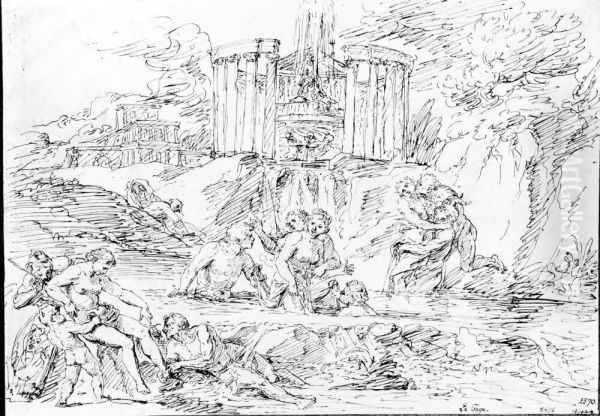 Nymfer och satyrer, badande - view 1