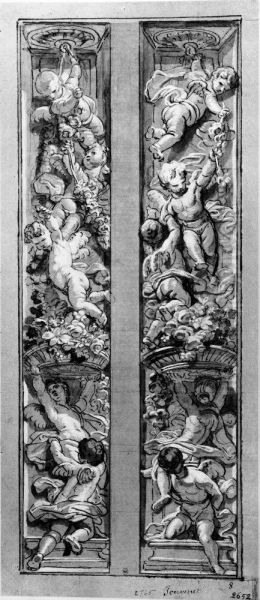 Putti and Fruit Garlands, drawing for a wall panel in Parlement de Bretagne, Rennes - view 1