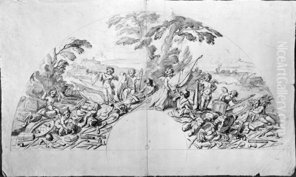 Solfjader. Putti med trofeer - view 1