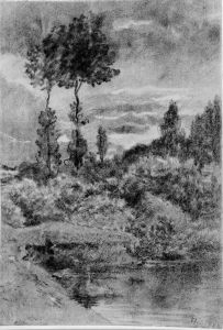 Landscape with poplars by Henri Harpignies