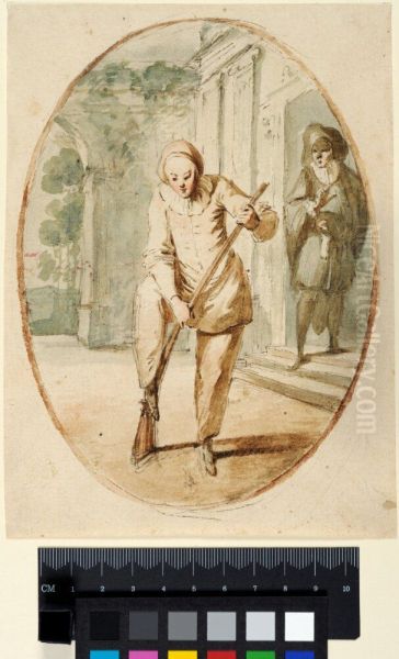 Two Commedia dell'Arte Figures, within Oval - view 1