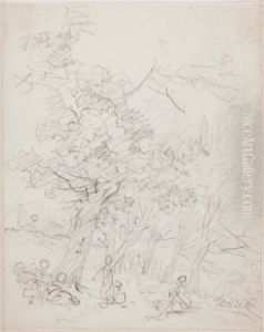 Figurer i landskap by Jean-Honore Fragonard