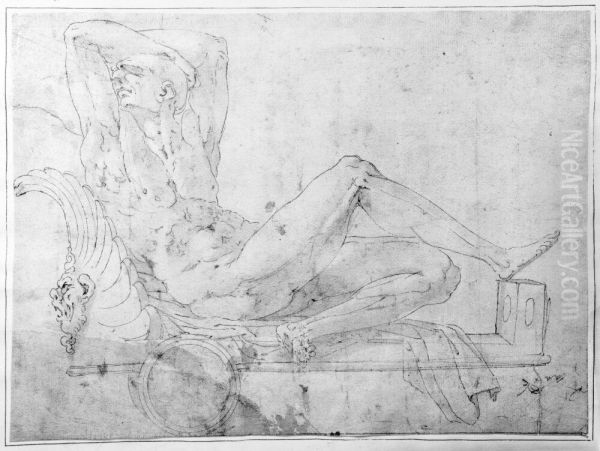 Naked Old Man Resting on a Chariot - view 1