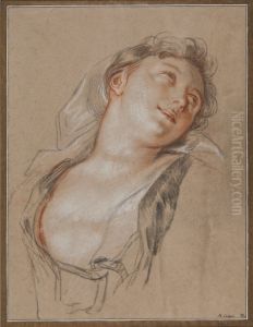Ung kvinna, tittande uppat hoger by Antoine Coypel