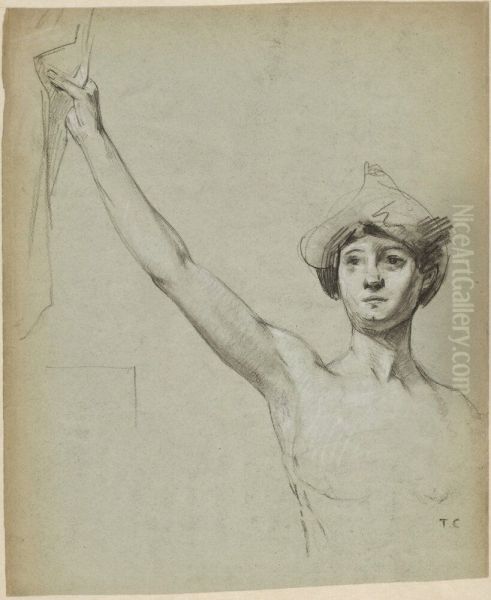 Naken figur vid draperi, modellstudie - view 1