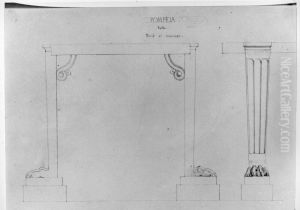 Bord av marmor med gripfotter i profil och fas, Pompeji by Fredrik Wilhelm Scholander