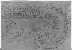Konturteckning av vaggmalning i Casa di Castore e Polluce och i Casa di Poeta, Pompeji