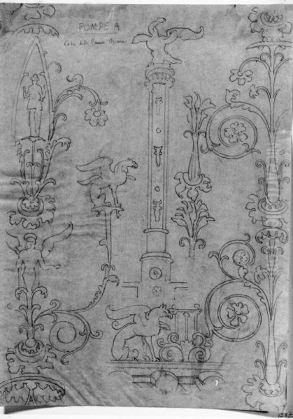 Konturteckning av vaggmalning i Casa della Camera Oscura, Pompeji - view 1