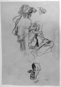 Sittande, draperad kvinna, modellstudie by Thomas Couture