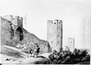 Parti av norra stadsmuren, Visby by Fredrik Wilhelm Scholander