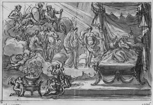 Venus, de tre gracerna och gudarna presenterar Clotilda for Clovis by Francois Chauveau