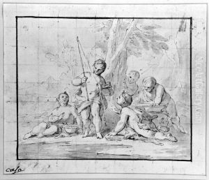 Putti lekande i landskap
