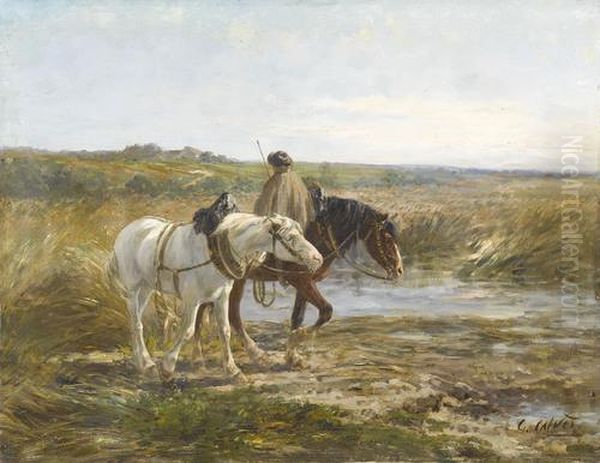 Landschaft Mit Rastendem Und Zwei Pferden - view 1