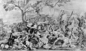 Moses slar vatten ur klippan by Sebastien Bourdon