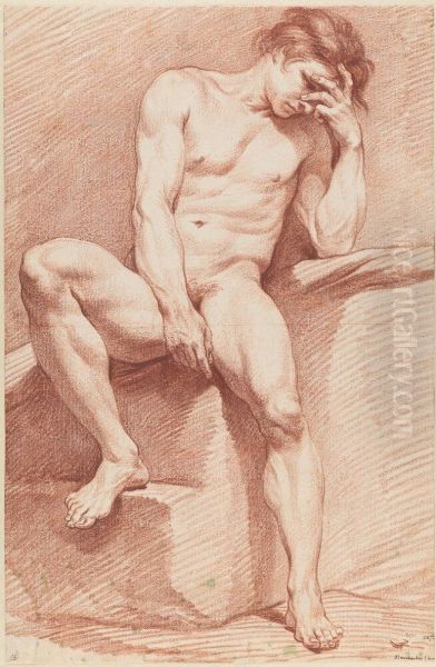 Study of a Male Nude, Frontally Seated Full-length Figure - view 1