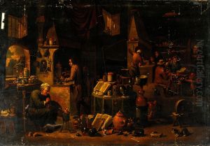 An alchemist in his laboratory. by David Teniers the Younger