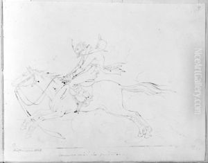 Ridande herre pa en skenande hast, helfigur. Ingar i skissbok innehallande 30 blad med italienska folklivsscener by Carl Jacob Lindstrom