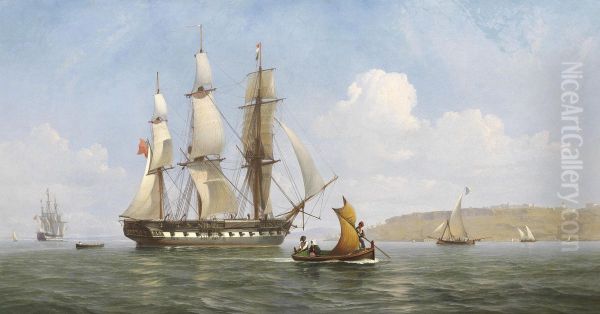 An English frigate hove-to off the southern bank of the Tagus - view 1