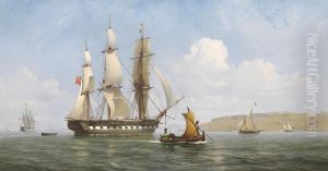An English frigate hove-to off the southern bank of the Tagus