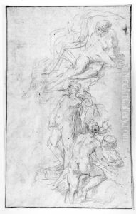 Studies for a Composition of Diana Bathing by Simone Cantarini (Pesarese)