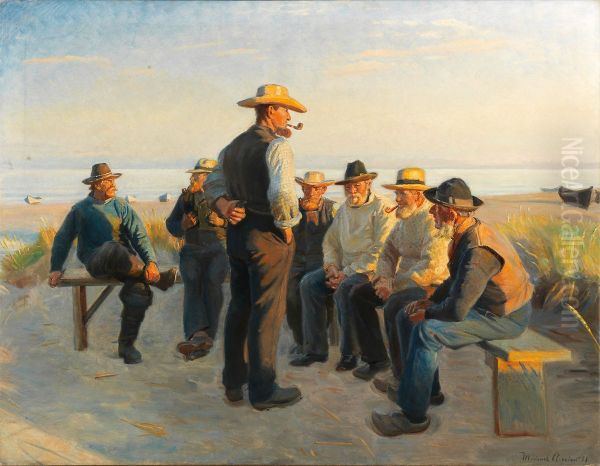Fishermen resting on Skagen Sydstrand on a summer evening. - view 1