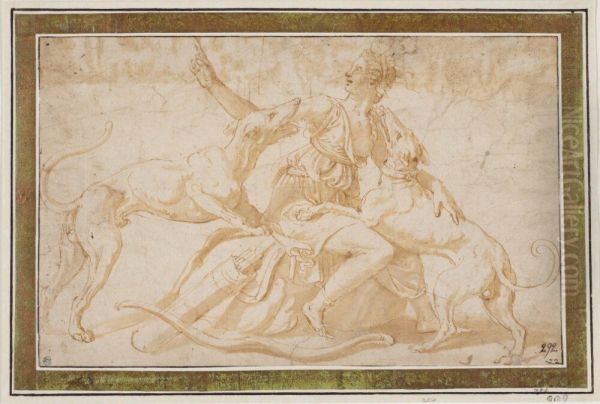 Diana with Two Dogs - view 1