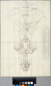 Design for a Pilaster Decoration for a Funeral Shaped Like a Palm with the Three Crowns and a Star Tiara, a Trophy, a Cartouche beneath a Royal Crown and Two Wall Lights