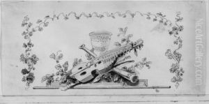 Vignett med en grupp musikinstrument och en bagare by Elias Martin