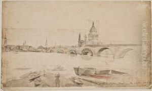 Londonbridge och St. Paul sedda fran sidan av Themsens strand Londonbridge och St. Paul sedda fran sidan av Themsens strand
