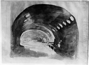 Kanongalleri i en fastning. Antagligen Sveaborg by Elias Martin
