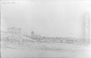 Uppsala stad och slott, fran soder. Skissbok