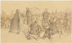 Illustration. Scene from the Thing, The Saga of Ragnar Lothbrok and his Sons by August Malmstrom
