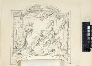 Draft for a Wall Panel with a Mythological Figural Scene within a Light Portico. A flap showing an alternative figural scene by Claude III Audran